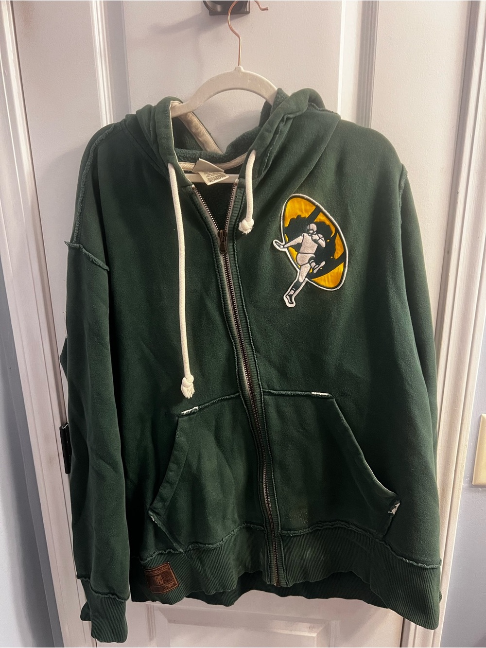 Reebok Dark Green Zip Hoodie with Cream Drawstrings